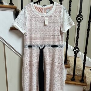 Anthropologie HD in Paris Coquette Off White Crochet Dress with Black Bow